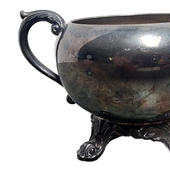 Vintage FB Rogers Silver Co Footed Sugar Bowl With Lid And Creamer Set Rare Find - Picture 13 of 14